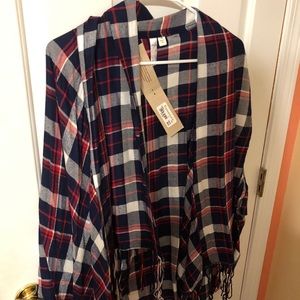 Long Sleeve plaid poncho NWT
